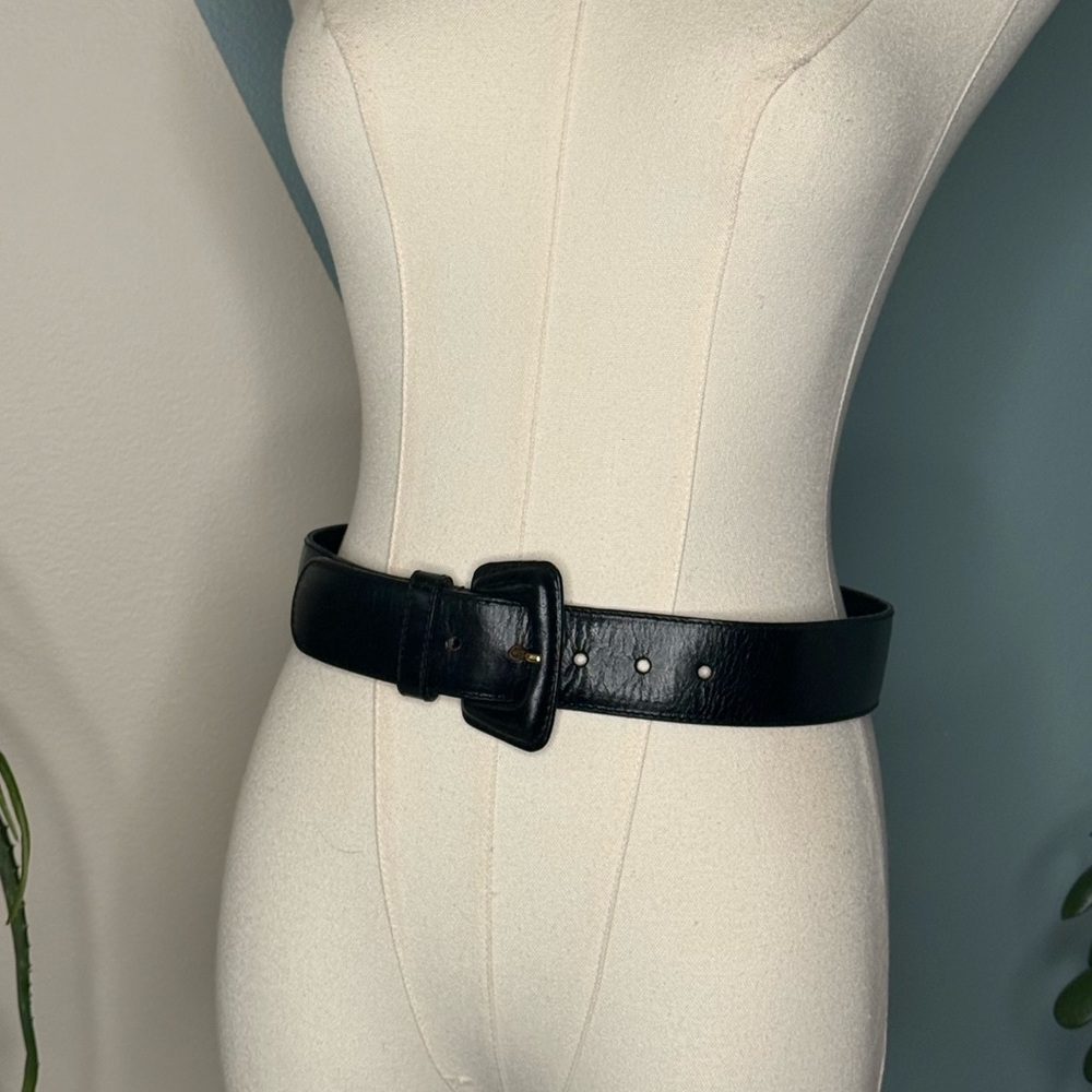 Y2K Furla Black Leather Waist Belt Made in Italy Minimalist Wide Belt Size M - Picture 4 of 10